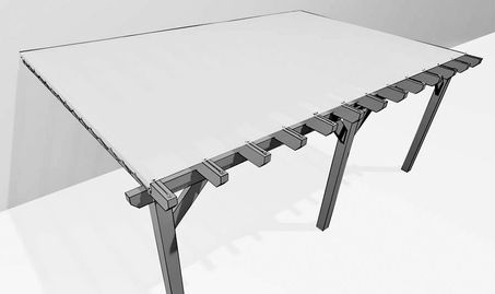 Bâche pour pergola bois murale avec chevrons en débord