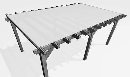 Bâche pour pergola bois sur pieds avec chevrons en débord