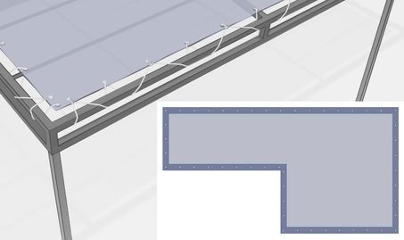 Bâche toit angle droit 6 cotés avec œillets