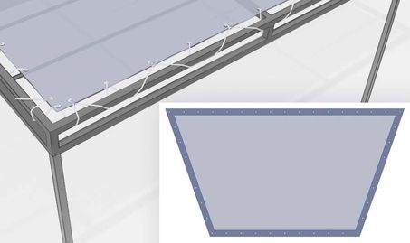 Bâche pergola toit trapèze avec œillets
